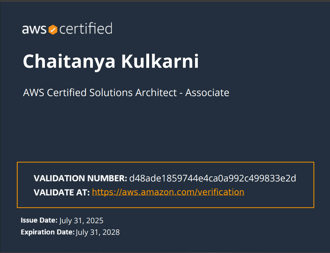 AWS Certified Solutions Architect – Associate Certificate